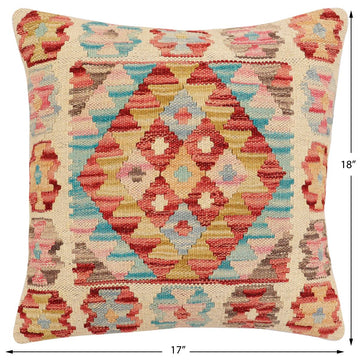 handmade Traditional Pillow Red Blue Hand-Woven SQUARE 100% WOOL  Hand woven turkish pillow  2 x 2